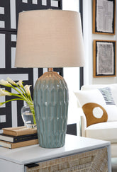 Warmstead Furniture - Ashley Furniture - Hadbury Lighting - Ceramic Table Lamp (Set of 2) / Pale Blue/Teal - L178034